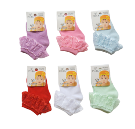 Носки детские №3800 (0-6мес) д/новорожденных с рюшей цветные Роза