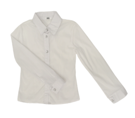 Рубашка д/девочки белая длин рукав со стразами х/б №65647 