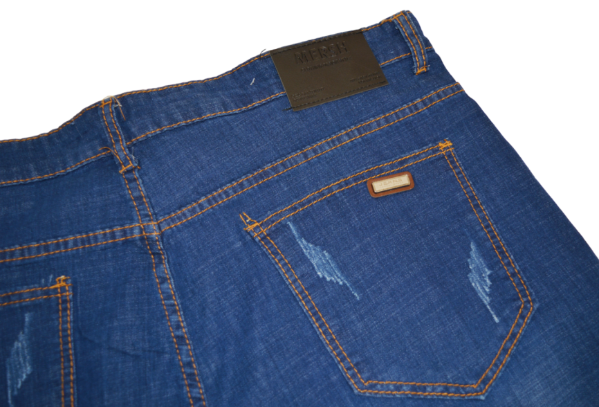 Бриджи мужские MERSH 040 (р.34-44) джинсовые, синие, с отворотом фото 6