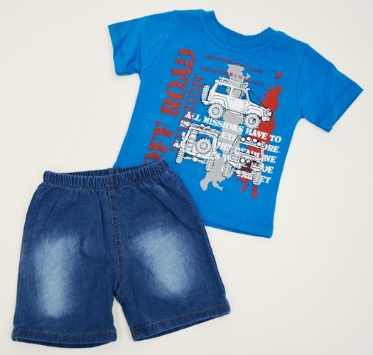 Комплект д/мальчика (футболка+шорты джинс) 1-3 на плечиках Kirpi (ПРОДАЖА ПО 3шт) фото 1