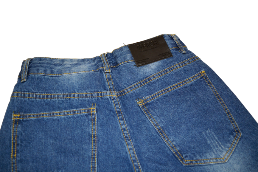 Бриджи мужские MERSH 033 (р.28-36) джинсовые, синие, рваные (ШТУЧНО) фото 5