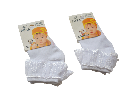 Носки детские №3800 (6-12мес) д/новорожденных с рюшей белые Роза фото 1